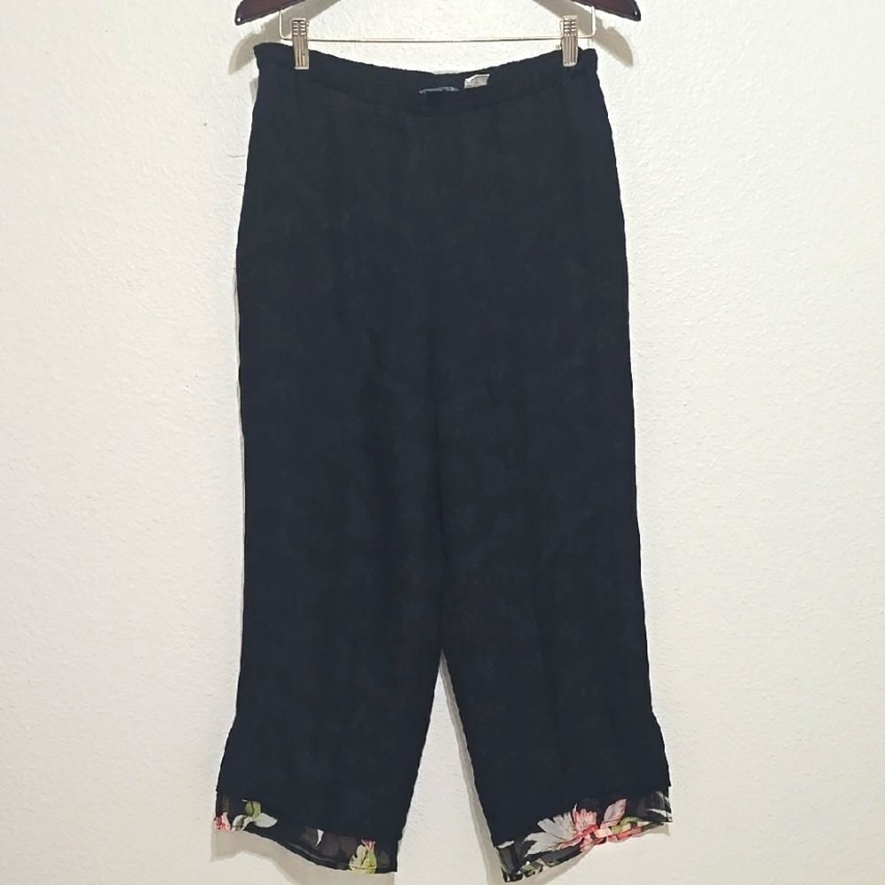 WHAT IF..? Floral Hem Black SILK Pants SIZE MEDIUM